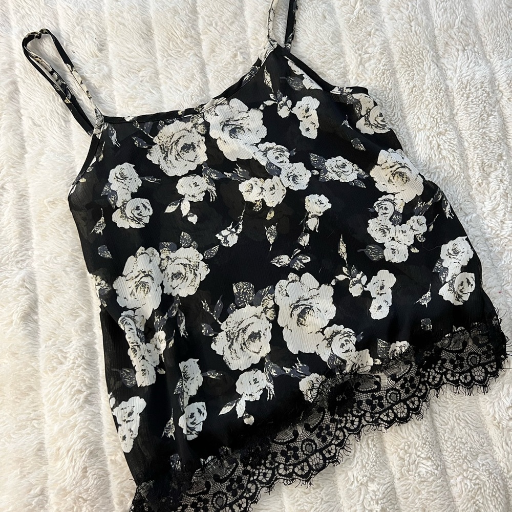 Black sheer tank top with roses